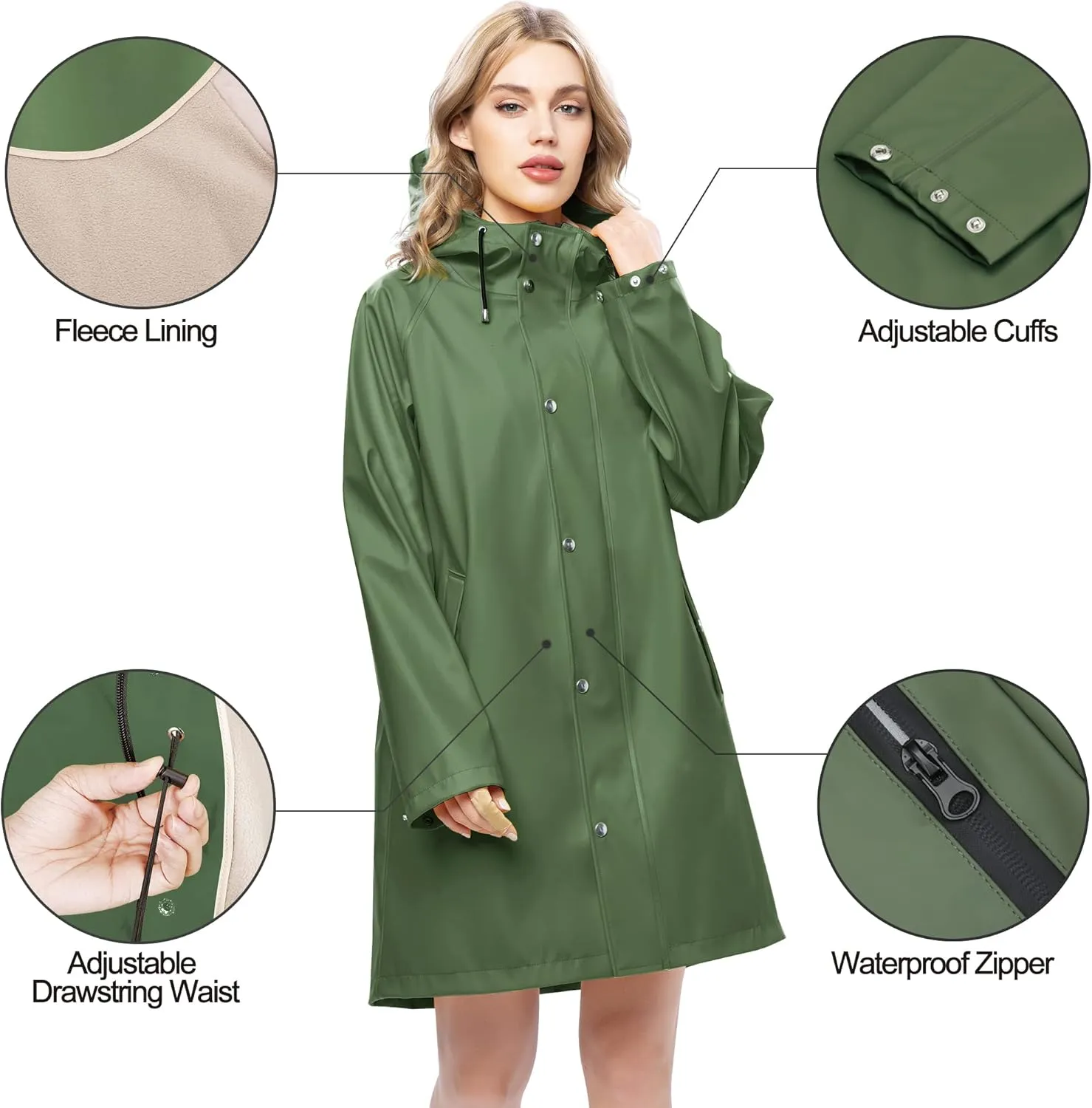 UNIQUEBELLA Rain Jackets for Women Waterproof, Raincoat Long Hooded Rain Coats Outdoor Windbreaker Trench Coat
