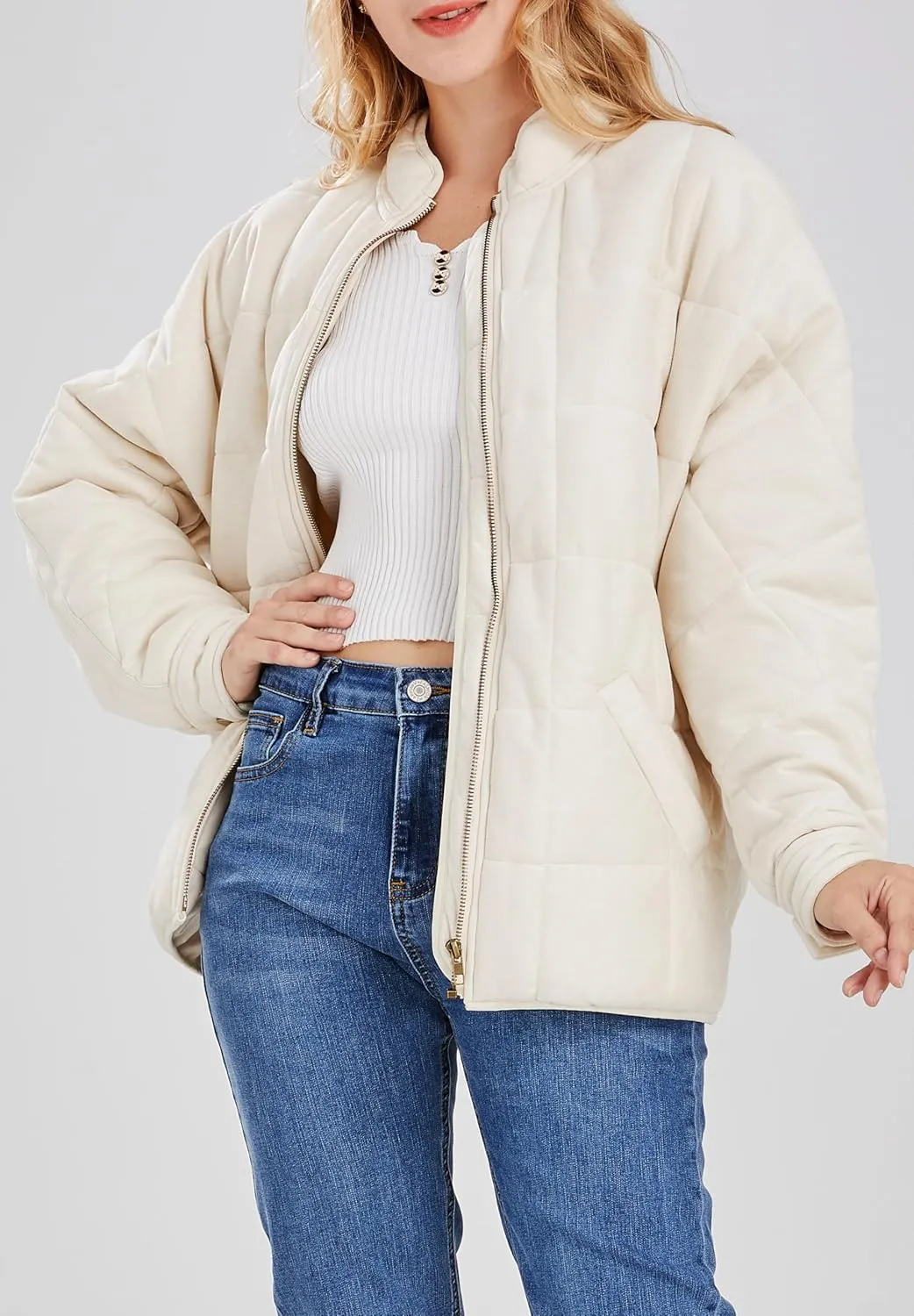 utcoco Women's Causal Lightweight Jacket Stand Collar Long Sleeve Zip Up Winter Coats for Women