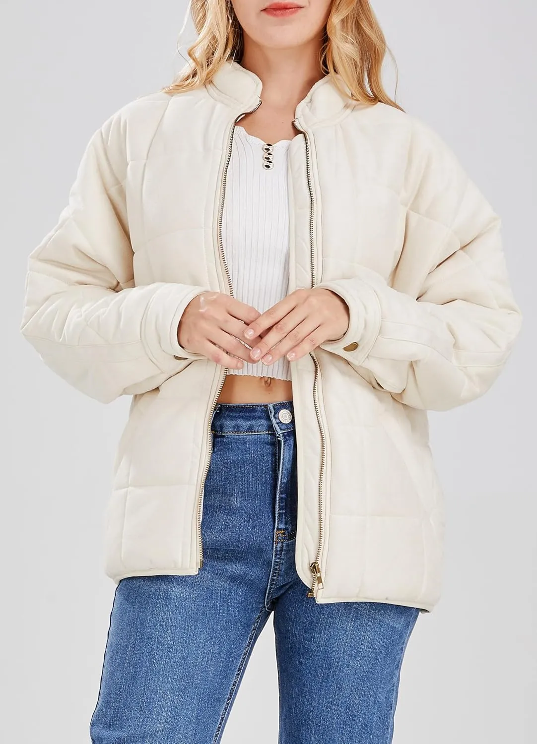 utcoco Women's Causal Lightweight Jacket Stand Collar Long Sleeve Zip Up Winter Coats for Women
