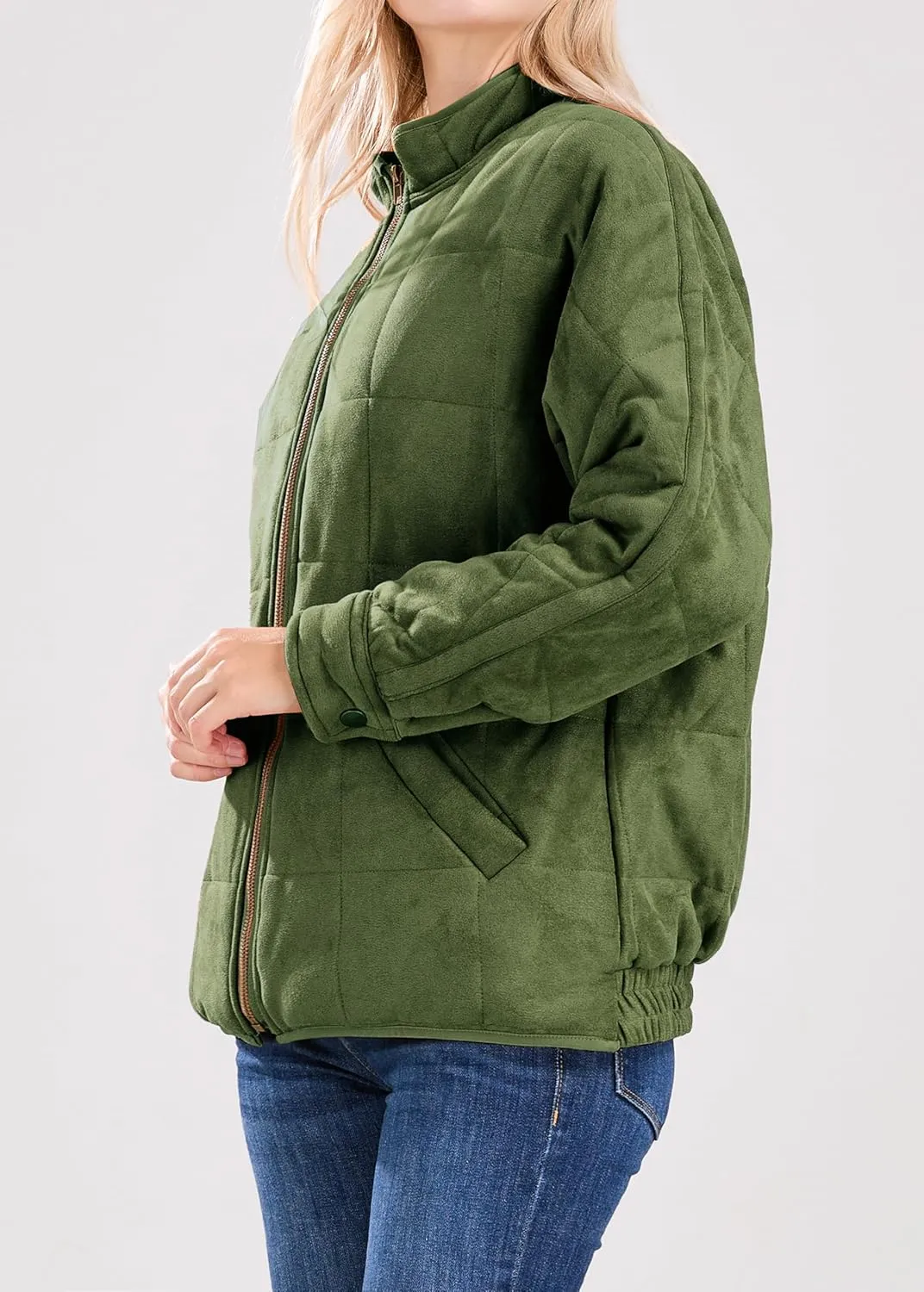 utcoco Women's Causal Lightweight Jacket Stand Collar Long Sleeve Zip Up Winter Coats for Women