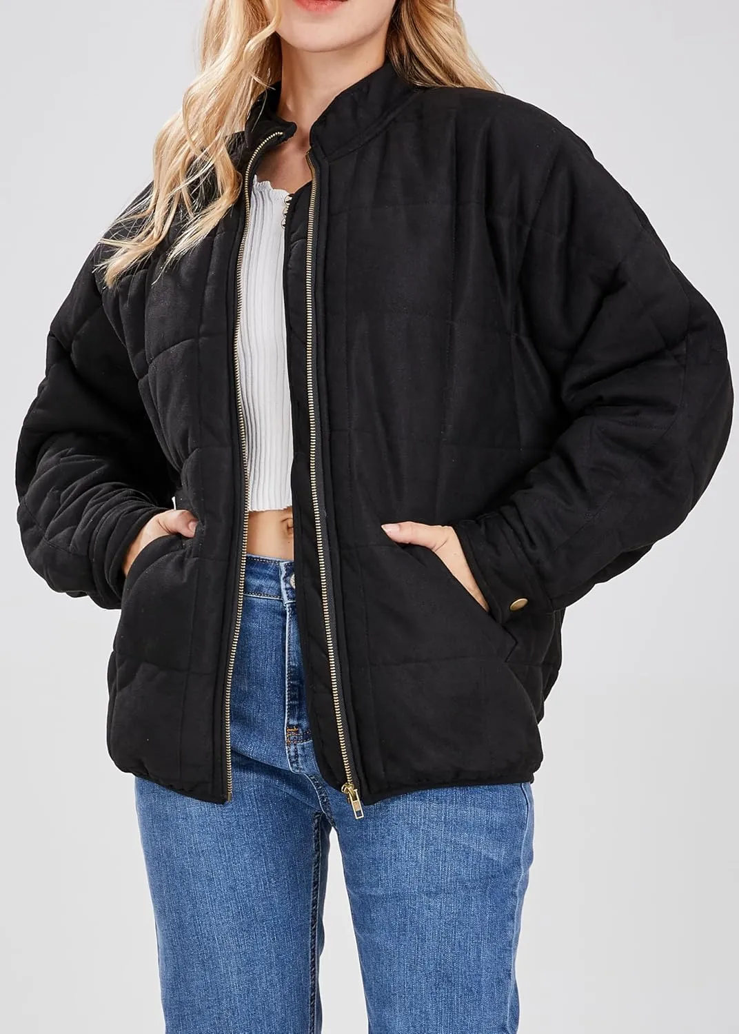 utcoco Women's Causal Lightweight Jacket Stand Collar Long Sleeve Zip Up Winter Coats for Women