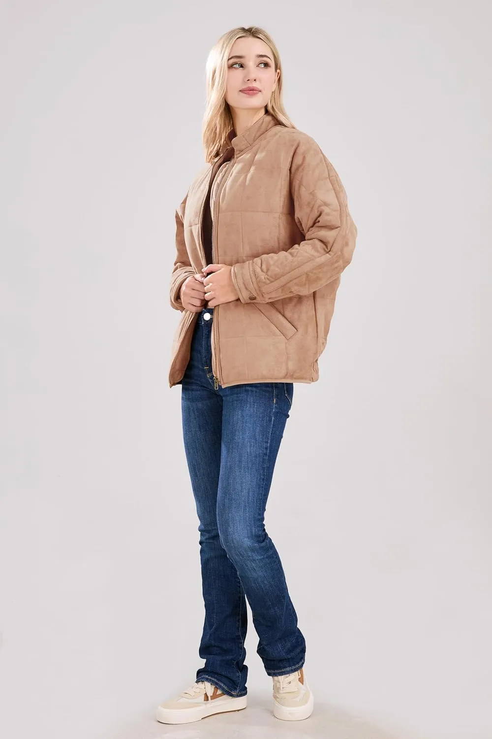 utcoco Women's Causal Lightweight Jacket Stand Collar Long Sleeve Zip Up Winter Coats for Women