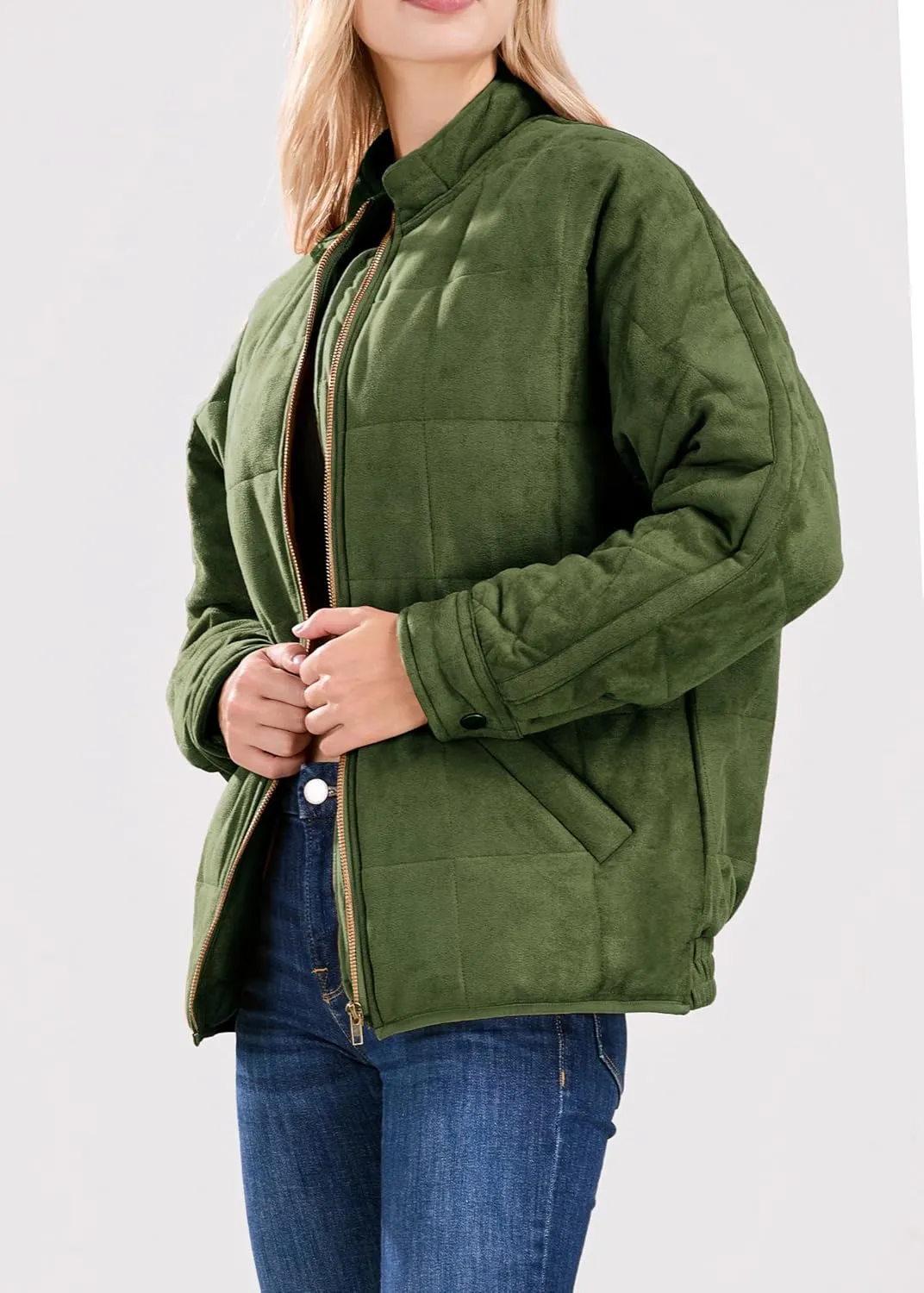 utcoco Women's Causal Lightweight Jacket Stand Collar Long Sleeve Zip Up Winter Coats for Women