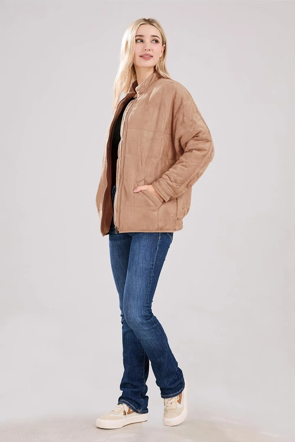 utcoco Women's Causal Lightweight Jacket Stand Collar Long Sleeve Zip Up Winter Coats for Women