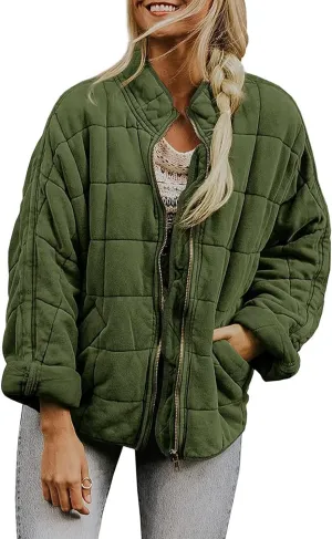 utcoco Women's Causal Lightweight Jacket Stand Collar Long Sleeve Zip Up Winter Coats for Women