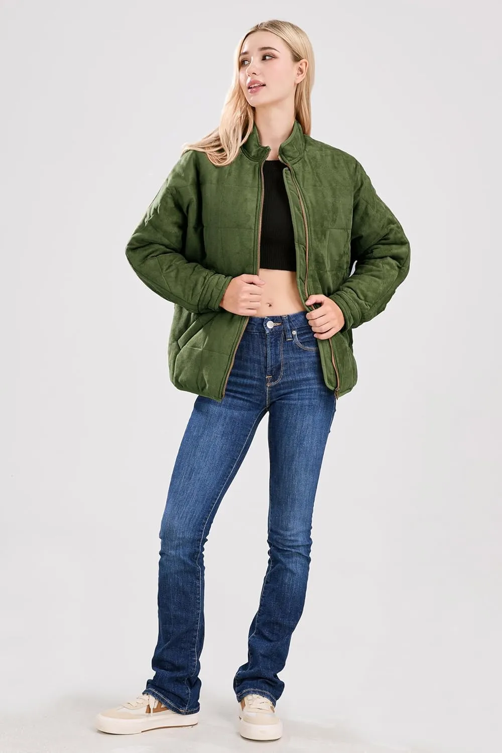 utcoco Women's Causal Lightweight Jacket Stand Collar Long Sleeve Zip Up Winter Coats for Women