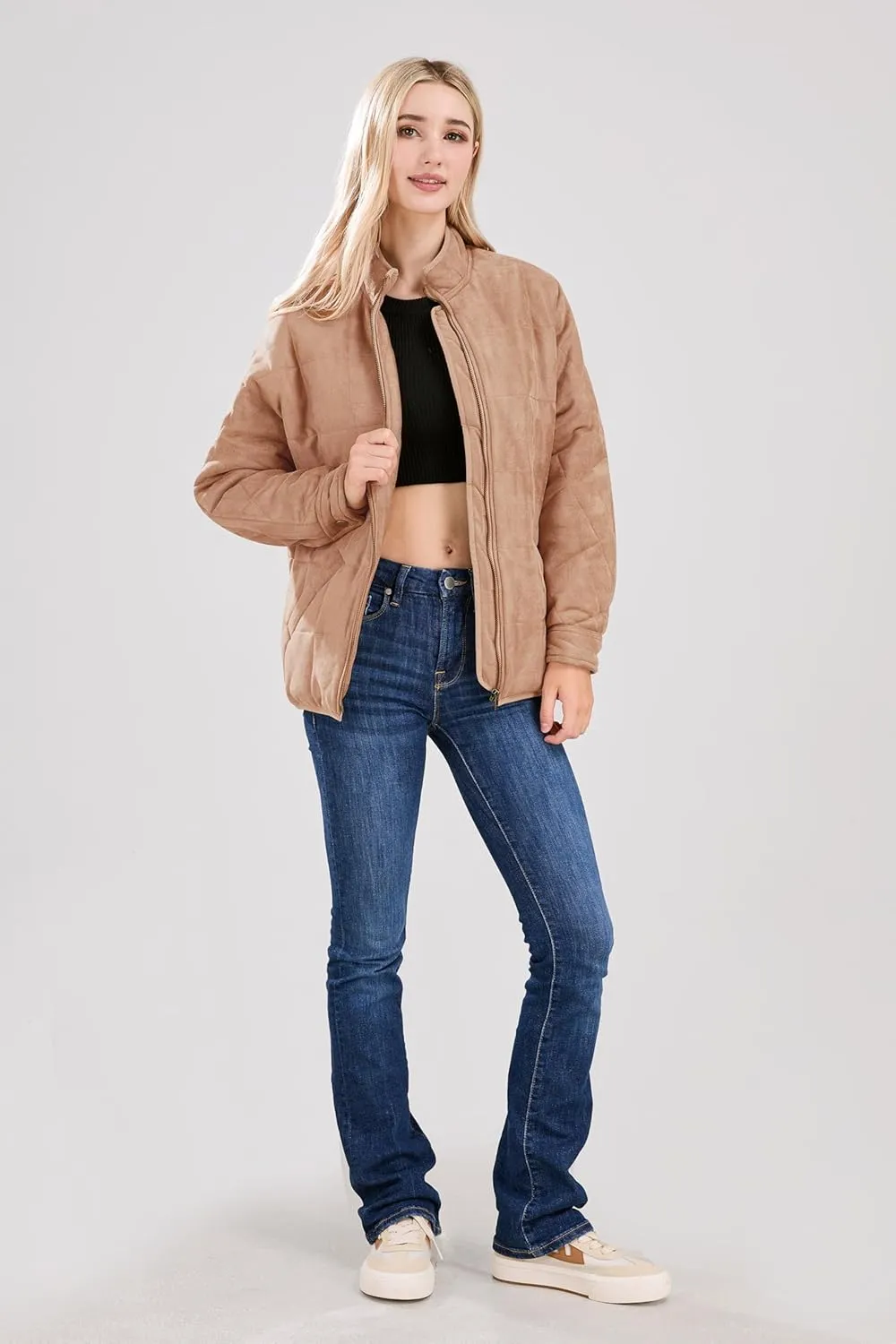 utcoco Women's Causal Lightweight Jacket Stand Collar Long Sleeve Zip Up Winter Coats for Women