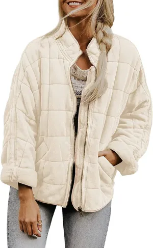 utcoco Women's Causal Lightweight Jacket Stand Collar Long Sleeve Zip Up Winter Coats for Women