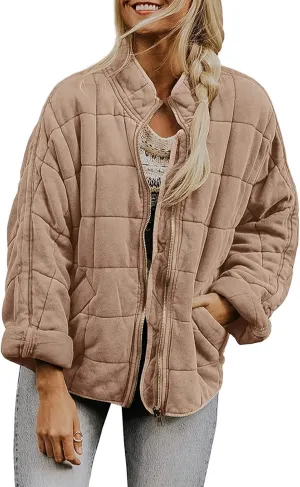 utcoco Women's Causal Lightweight Jacket Stand Collar Long Sleeve Zip Up Winter Coats for Women