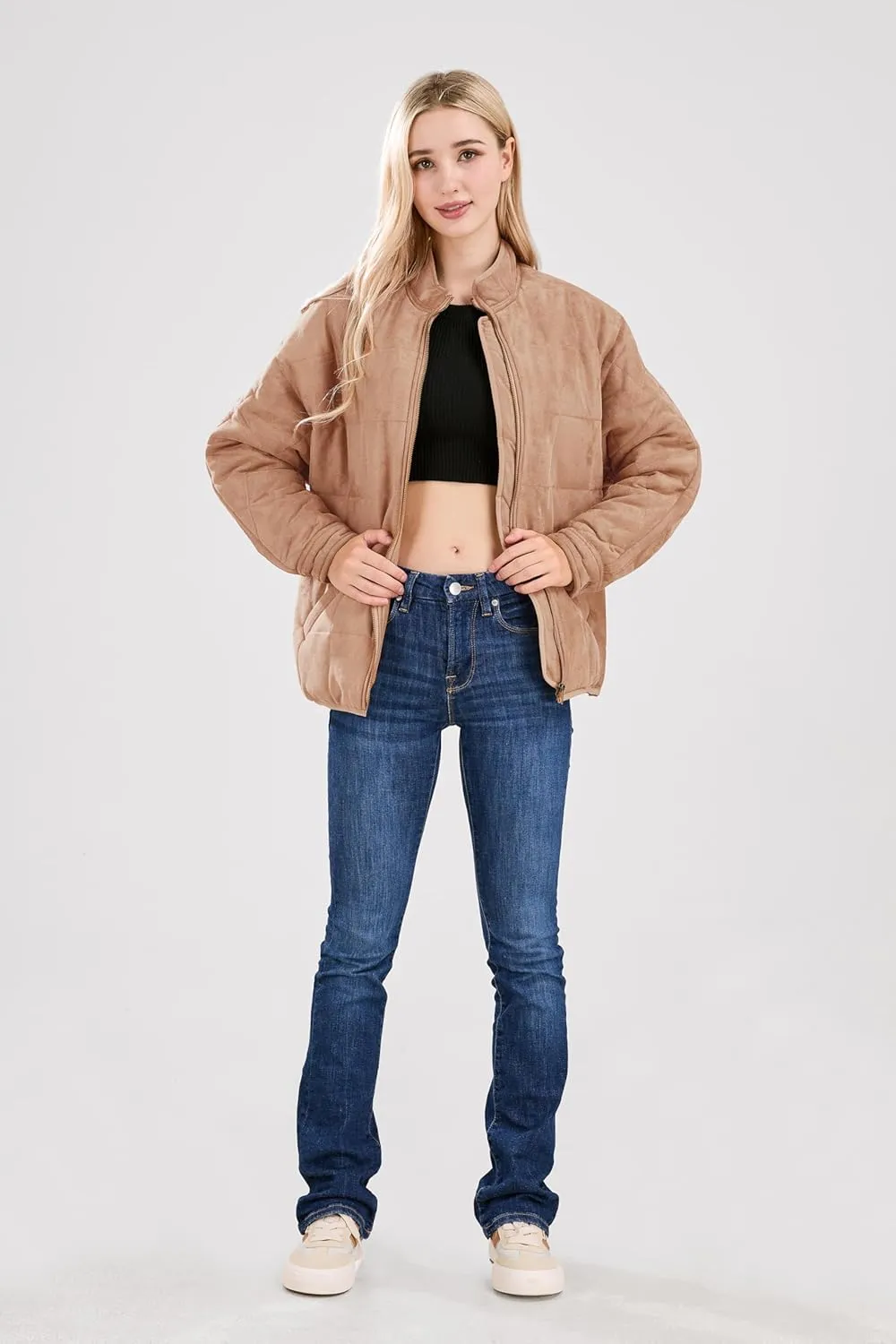 utcoco Women's Causal Lightweight Jacket Stand Collar Long Sleeve Zip Up Winter Coats for Women