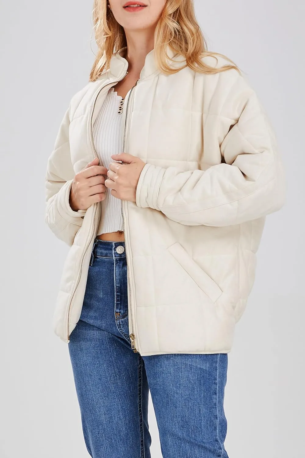 utcoco Women's Causal Lightweight Jacket Stand Collar Long Sleeve Zip Up Winter Coats for Women