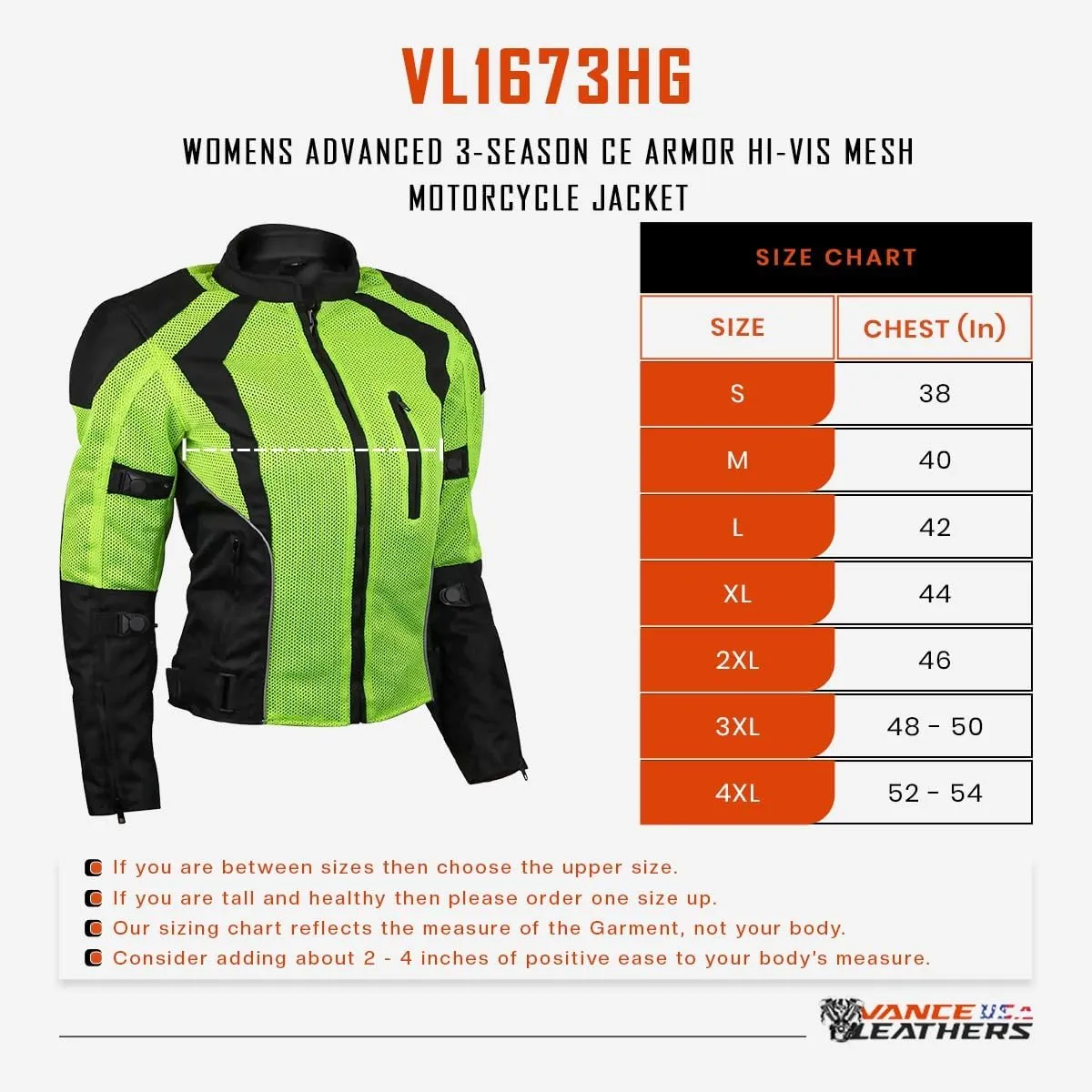 Vance Advance Womens All Weather Season CE Armor Mesh Motorcycle Biker Riding Jacket