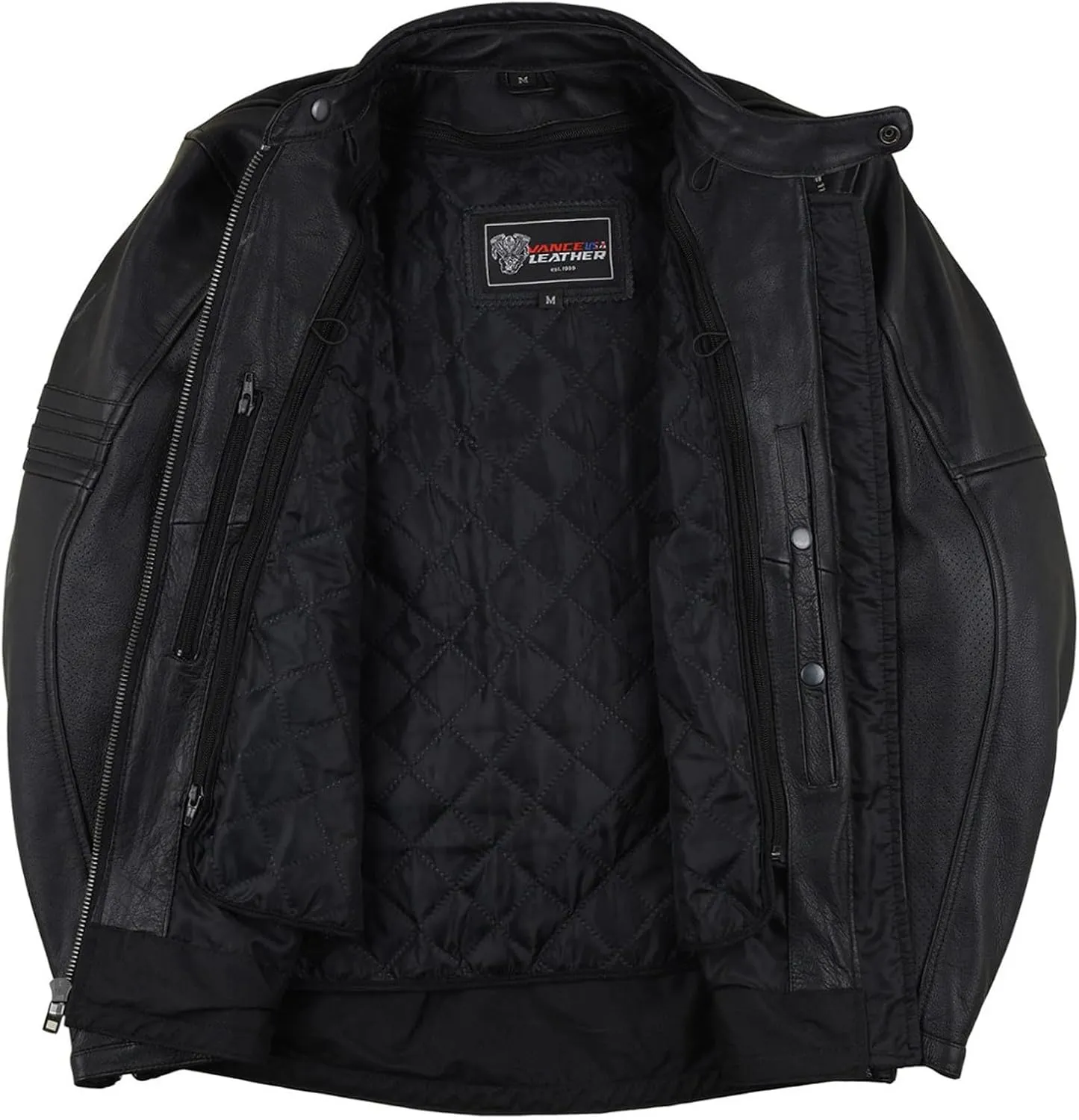 Vance Leathers' Men's Commuter Cafe Racer Motorcycle Leather Jacket with Armor