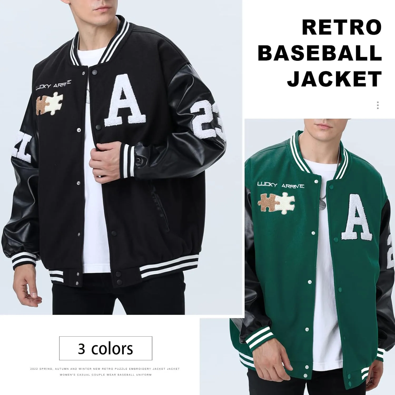 Varsity Jacket Unisex Y2K Embroidered Letterman Bomber Jacket Casual Baseball Jackets