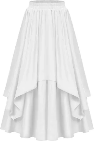 Vintage Ankle-Length Skirts for Women Pleated Tiered Long Skirts High Waisted Asymmetrical Ruffle A Line Maxi Skirt