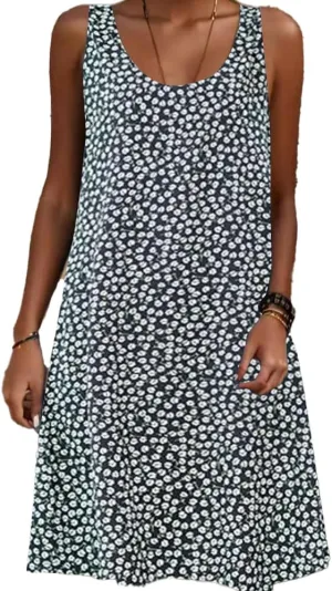 Vintage Boho Floral Beach Midi Dress Women Sleeveless Crewneck A Line Loose Summer Casual Vacation Tank Tunic Sundress