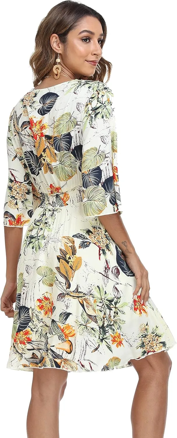VintageClothing Women's Floral Sundresses Flowy Boho Summer Casual Beach Dress Button Up Midi Party Dress