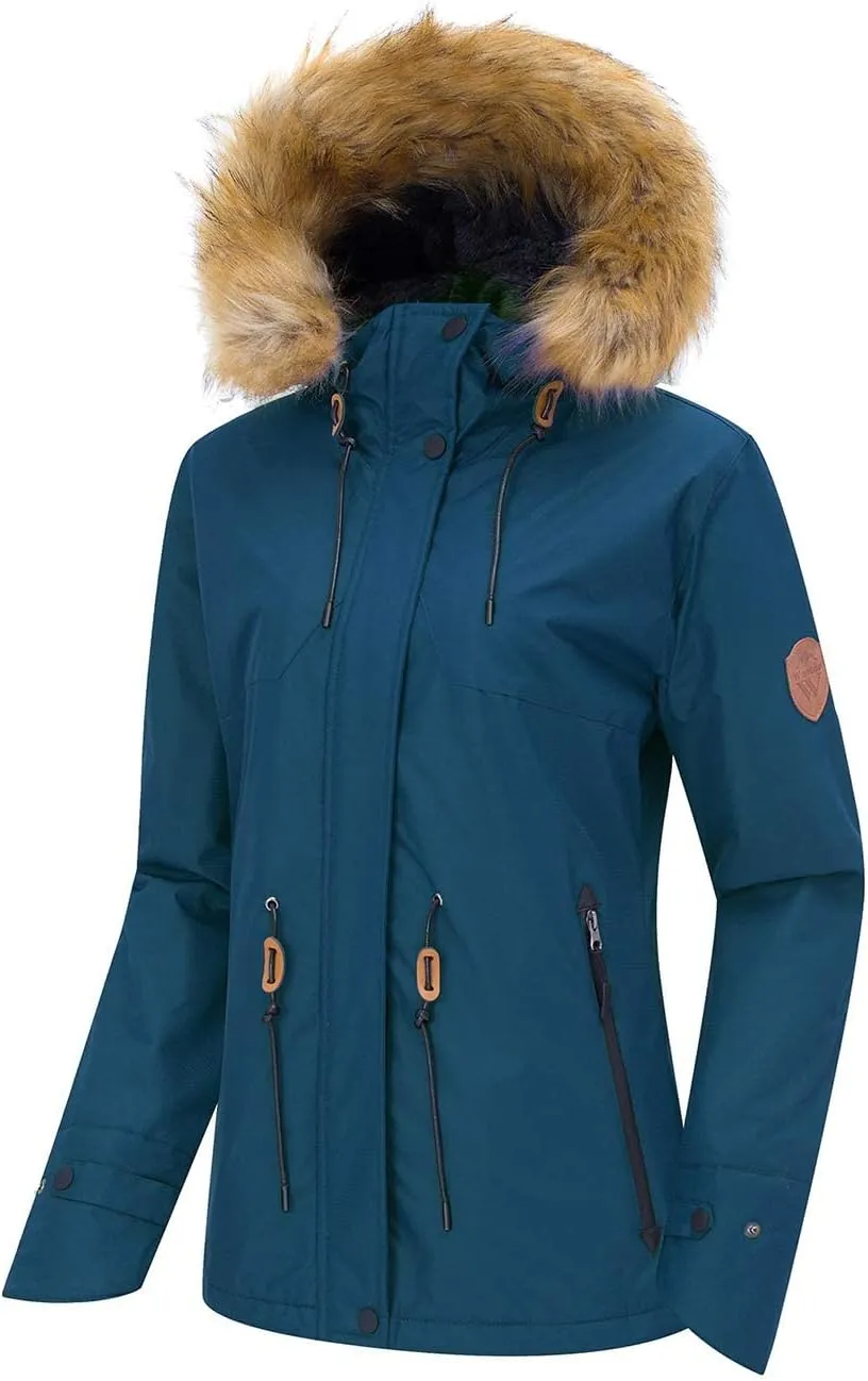 wantdo Women's Waterproof Ski Jacket Hooded Winter Snow Coat Mountain Snowboarding Jackets Insulated Fleece Parka