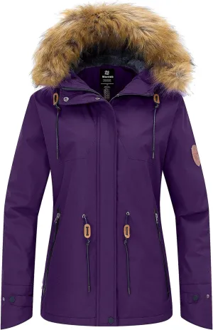 wantdo Women's Waterproof Ski Jacket Hooded Winter Snow Coat Mountain Snowboarding Jackets Insulated Fleece Parka