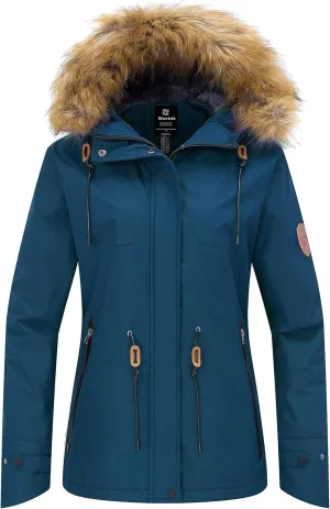 wantdo Women's Waterproof Ski Jacket Hooded Winter Snow Coat Mountain Snowboarding Jackets Insulated Fleece Parka