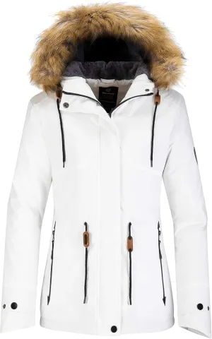 wantdo Women's Waterproof Ski Jacket Hooded Winter Snow Coat Mountain Snowboarding Jackets Insulated Fleece Parka
