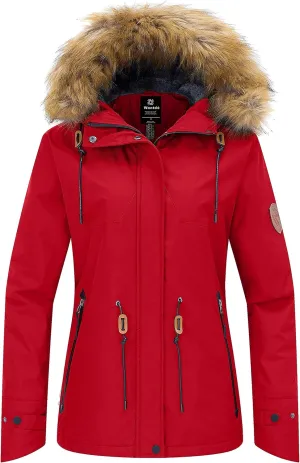 wantdo Women's Waterproof Ski Jacket Hooded Winter Snow Coat Mountain Snowboarding Jackets Insulated Fleece Parka