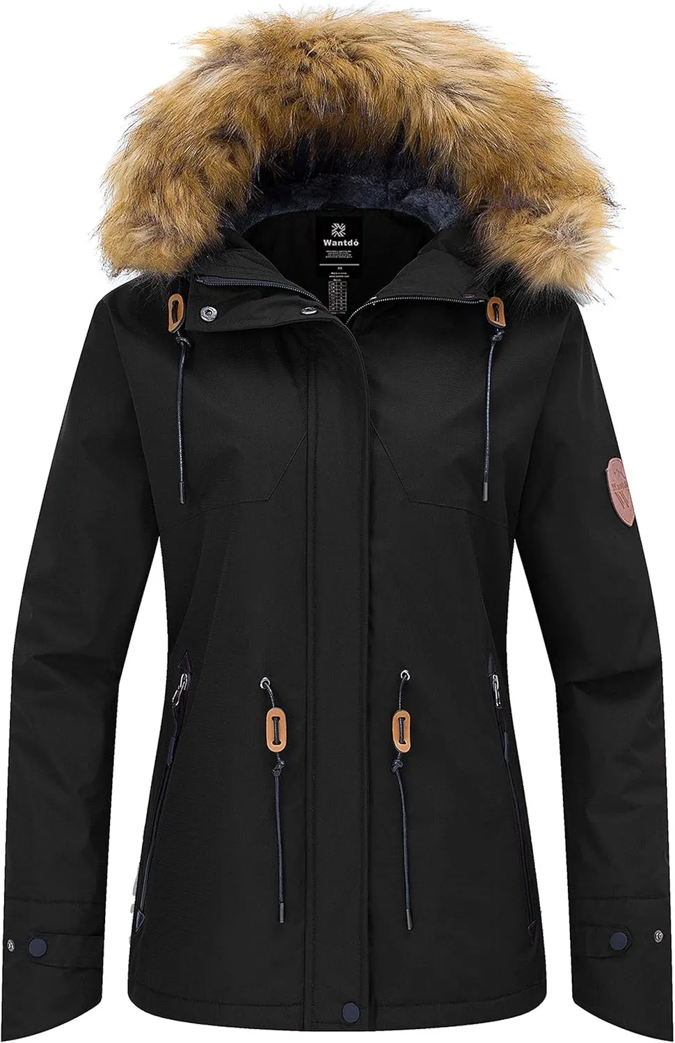 wantdo Women's Waterproof Ski Jacket Hooded Winter Snow Coat Mountain Snowboarding Jackets Insulated Fleece Parka