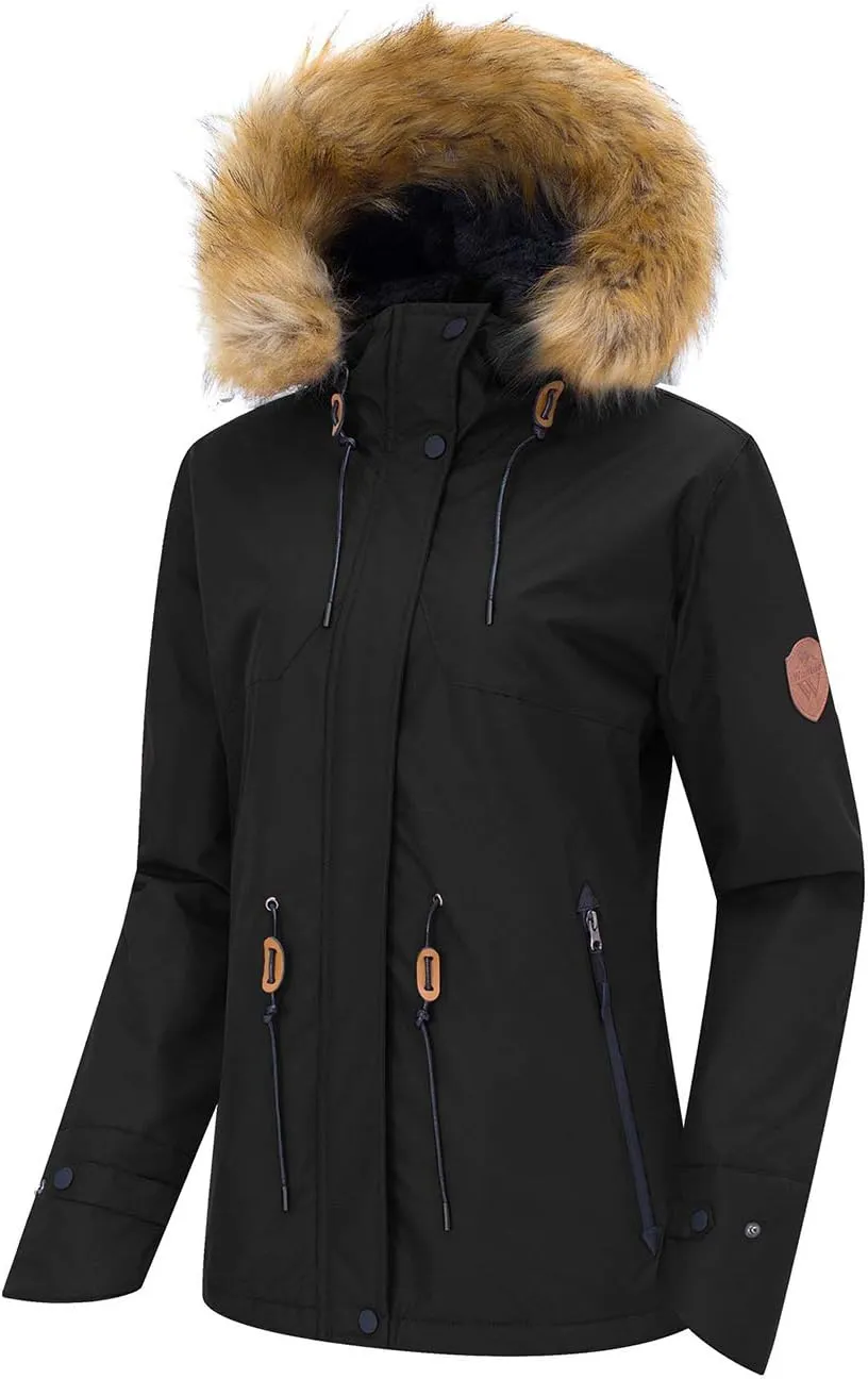wantdo Women's Waterproof Ski Jacket Hooded Winter Snow Coat Mountain Snowboarding Jackets Insulated Fleece Parka