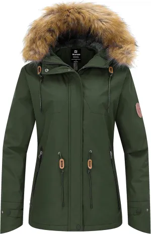 wantdo Women's Waterproof Ski Jacket Hooded Winter Snow Coat Mountain Snowboarding Jackets Insulated Fleece Parka