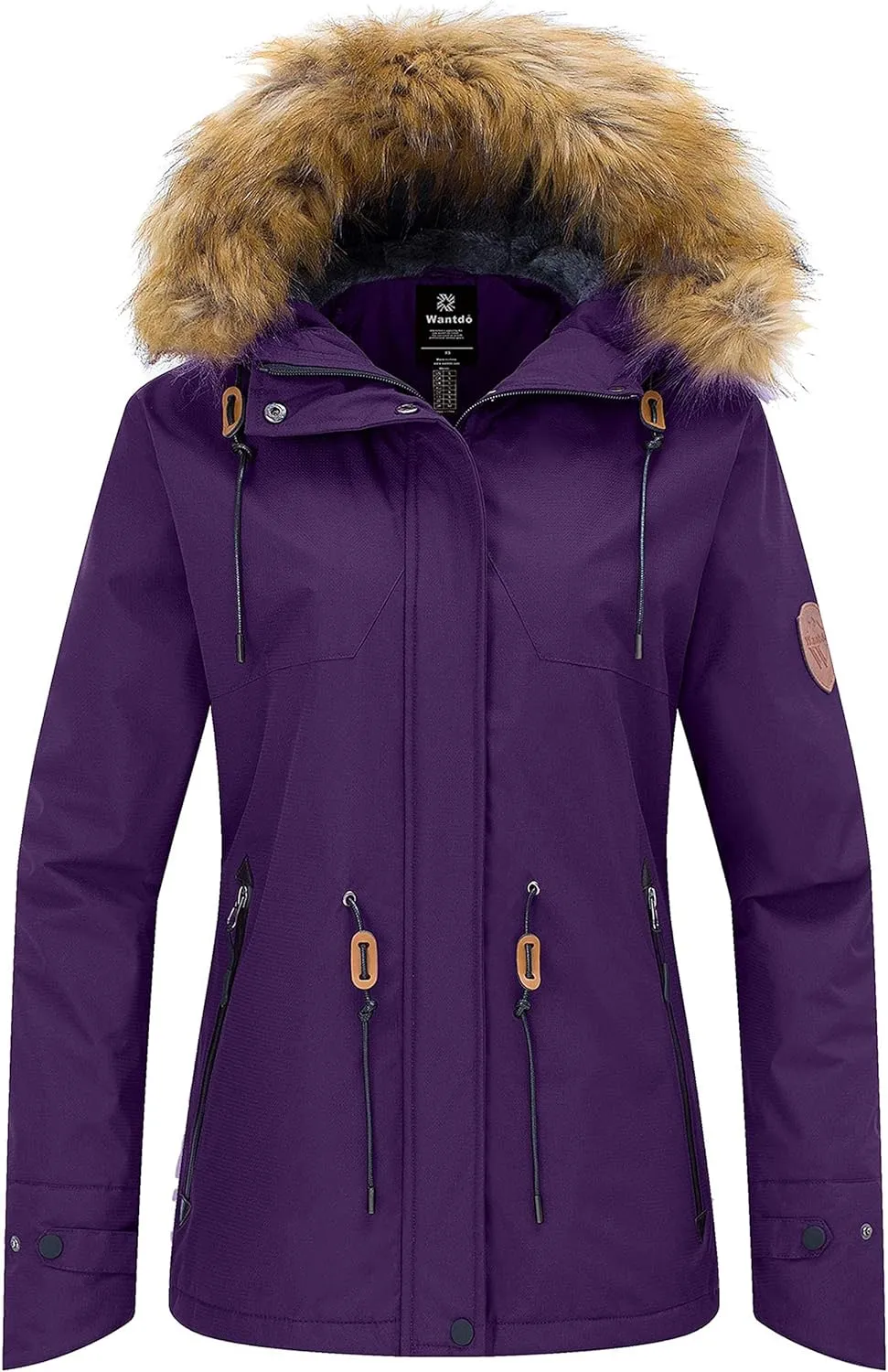 wantdo Women's Waterproof Ski Jacket Hooded Winter Snow Coat Mountain Snowboarding Jackets Insulated Fleece Parka