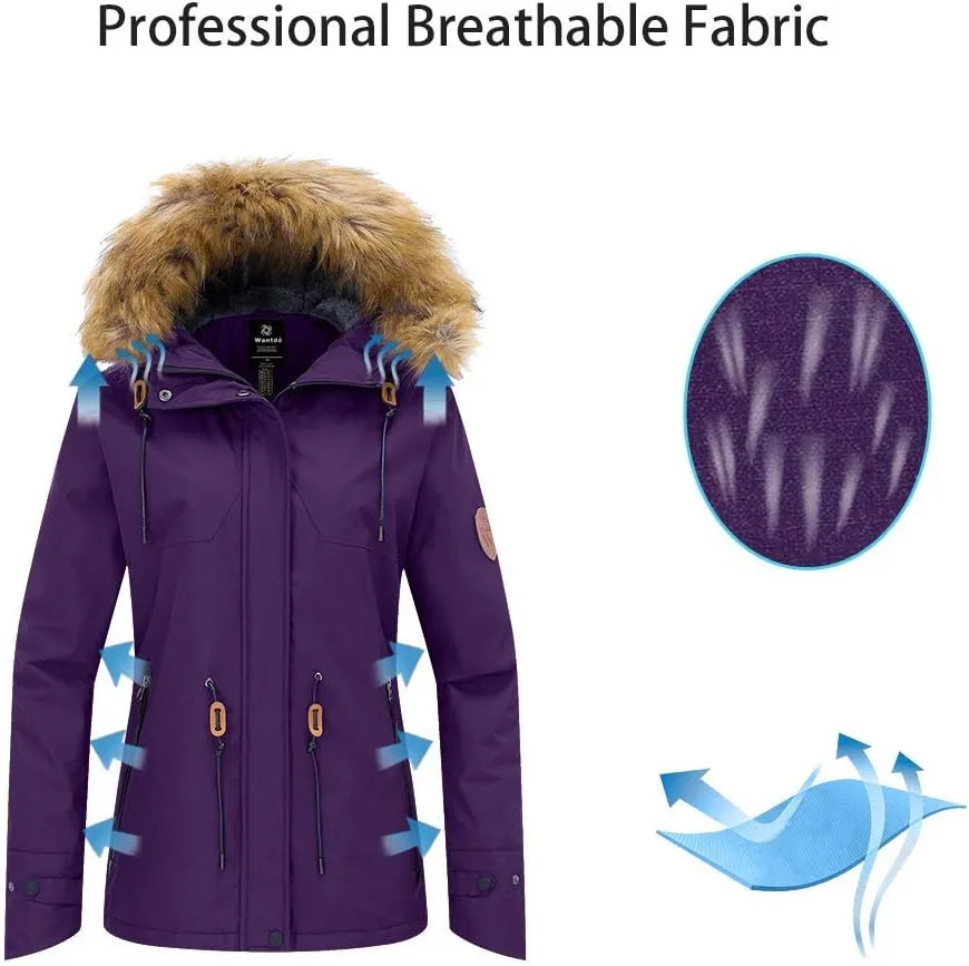 wantdo Women's Waterproof Ski Jacket Hooded Winter Snow Coat Mountain Snowboarding Jackets Insulated Fleece Parka