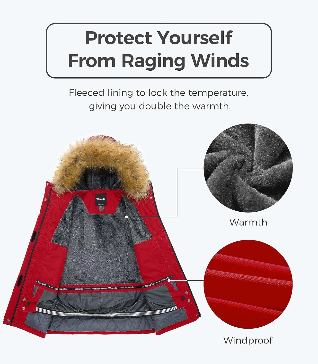 wantdo Women's Waterproof Ski Jacket Hooded Winter Snow Coat Mountain Snowboarding Jackets Insulated Fleece Parka