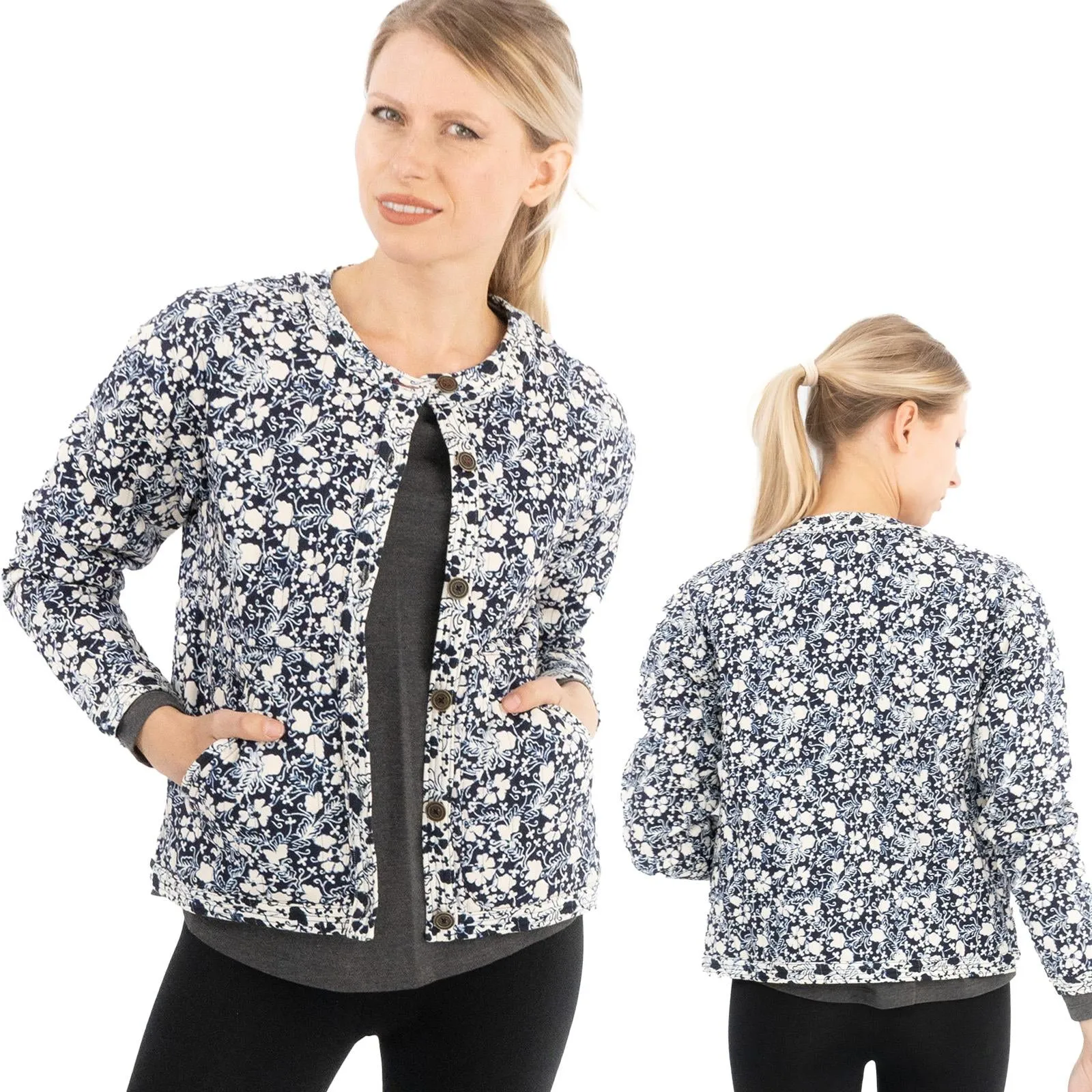 White Stuff Emma Quilted Jersey Button Up Floral Print Jackets