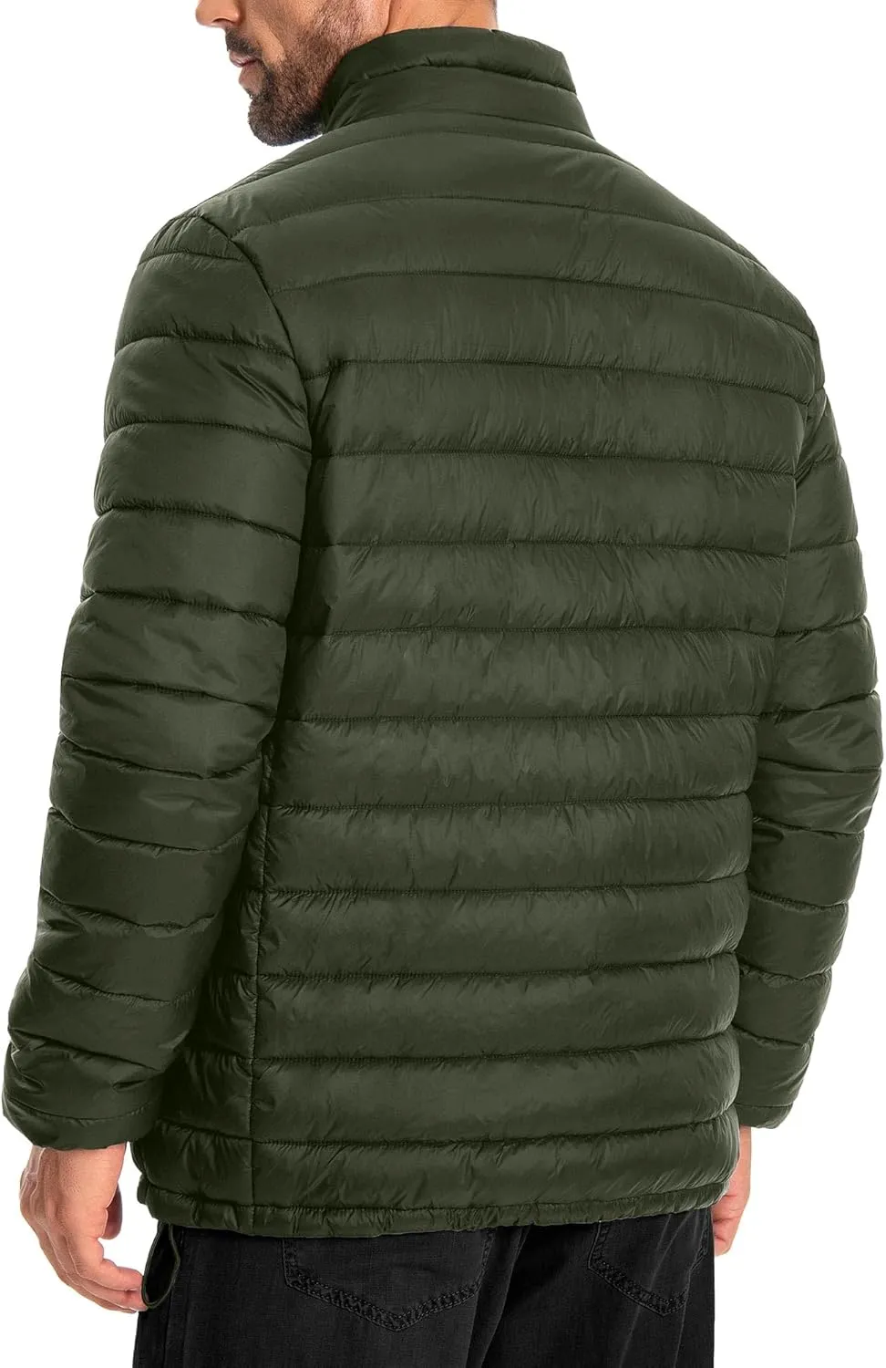 WHN Men's Puffer Jacket Lightweight Winter Waterproof Windproof Stand Collar Full Zipper Coat with 3 Pockets