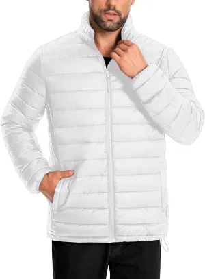 WHN Men's Puffer Jacket Lightweight Winter Waterproof Windproof Stand Collar Full Zipper Coat with 3 Pockets