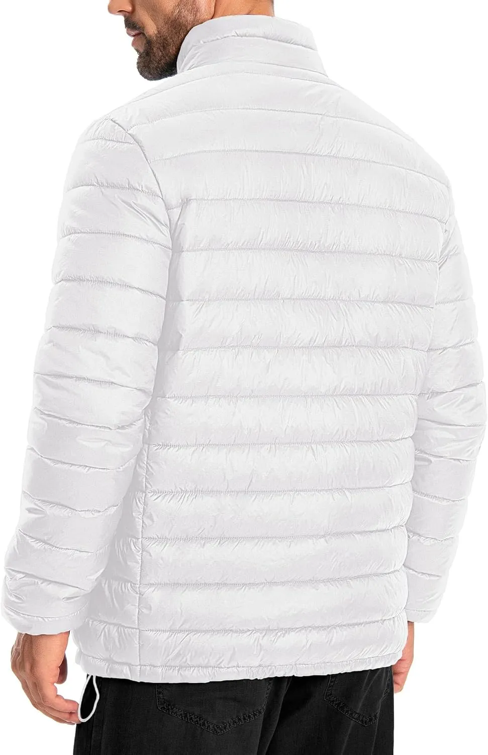 WHN Men's Puffer Jacket Lightweight Winter Waterproof Windproof Stand Collar Full Zipper Coat with 3 Pockets