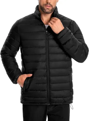 WHN Men's Puffer Jacket Lightweight Winter Waterproof Windproof Stand Collar Full Zipper Coat with 3 Pockets