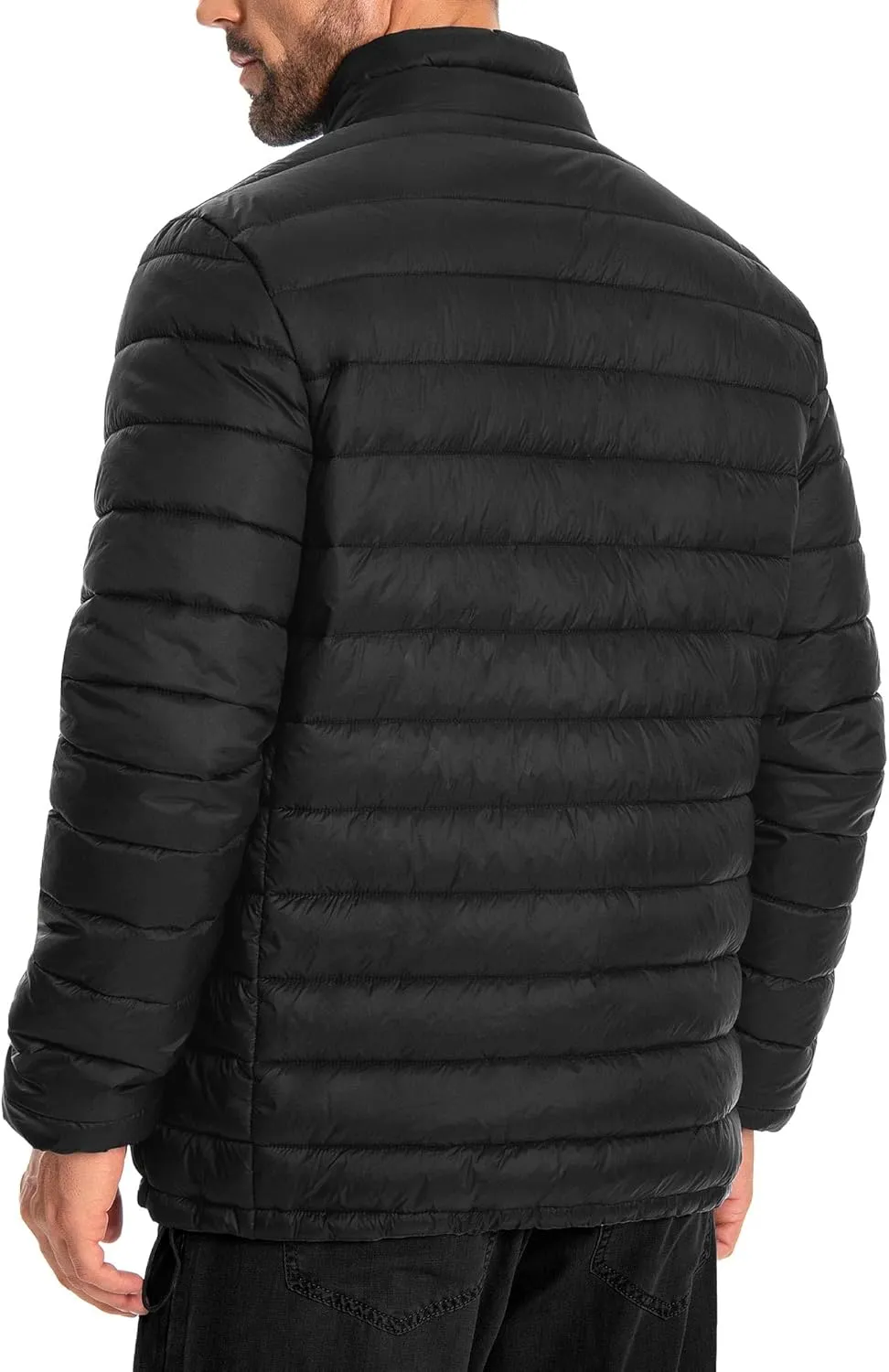 WHN Men's Puffer Jacket Lightweight Winter Waterproof Windproof Stand Collar Full Zipper Coat with 3 Pockets
