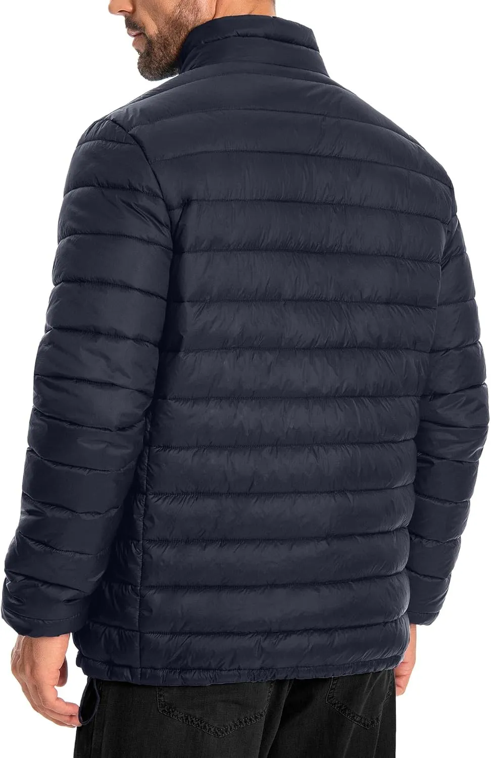 WHN Men's Puffer Jacket Lightweight Winter Waterproof Windproof Stand Collar Full Zipper Coat with 3 Pockets