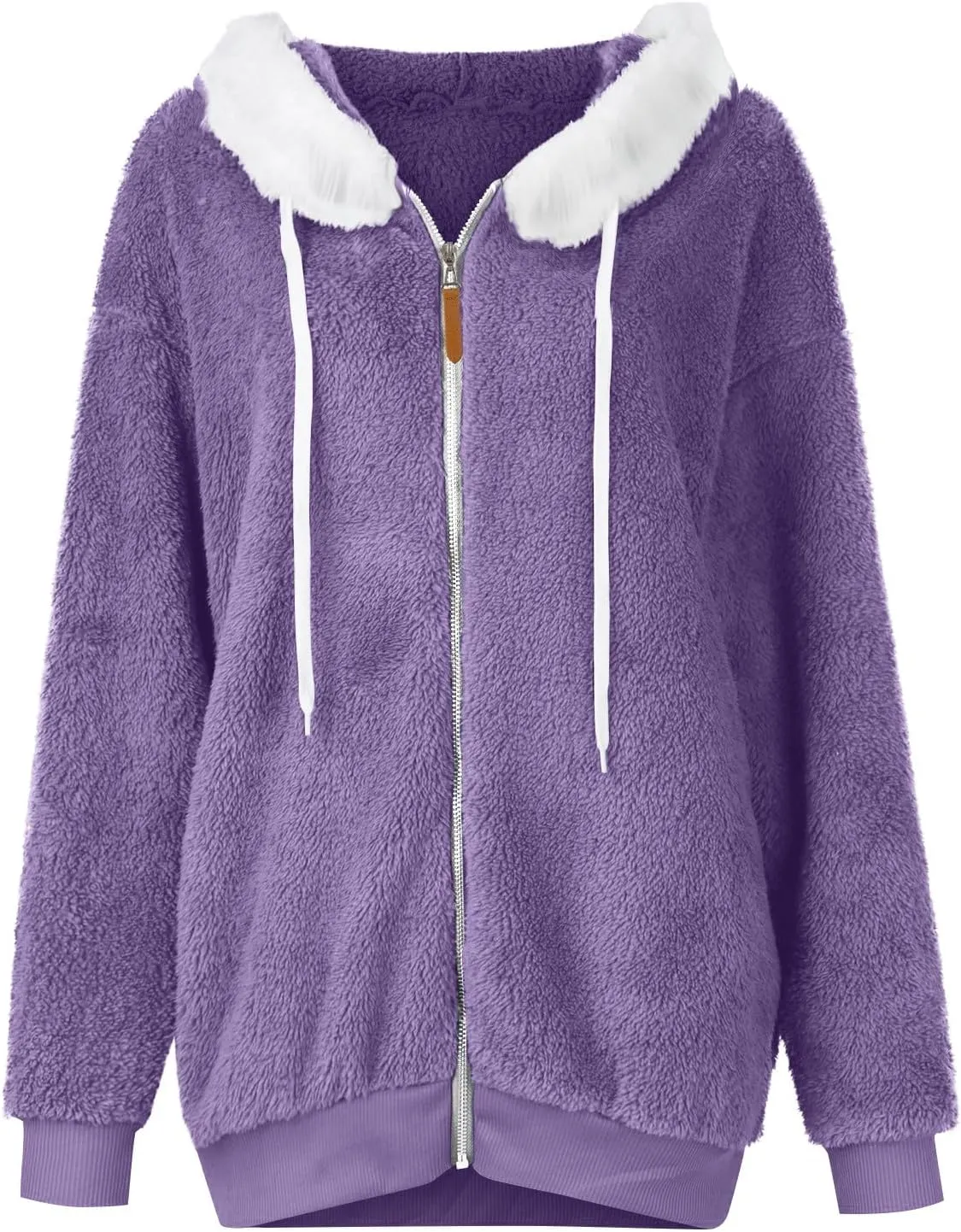 Winter Coats for Women Plus Size Fuzzy Sherpa Jacket Hoodies Color Block Warm Faux Fur Coat Outerwear with Pocket S-5X
