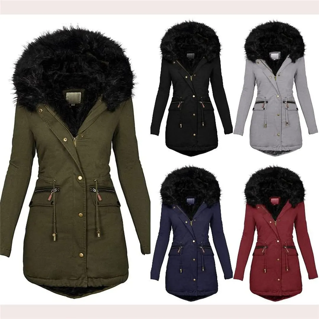 Winter Padded Coats Women Cotton Wadded Jacket Medium Long Parkas Thick Warm Hooded Snow Outwear