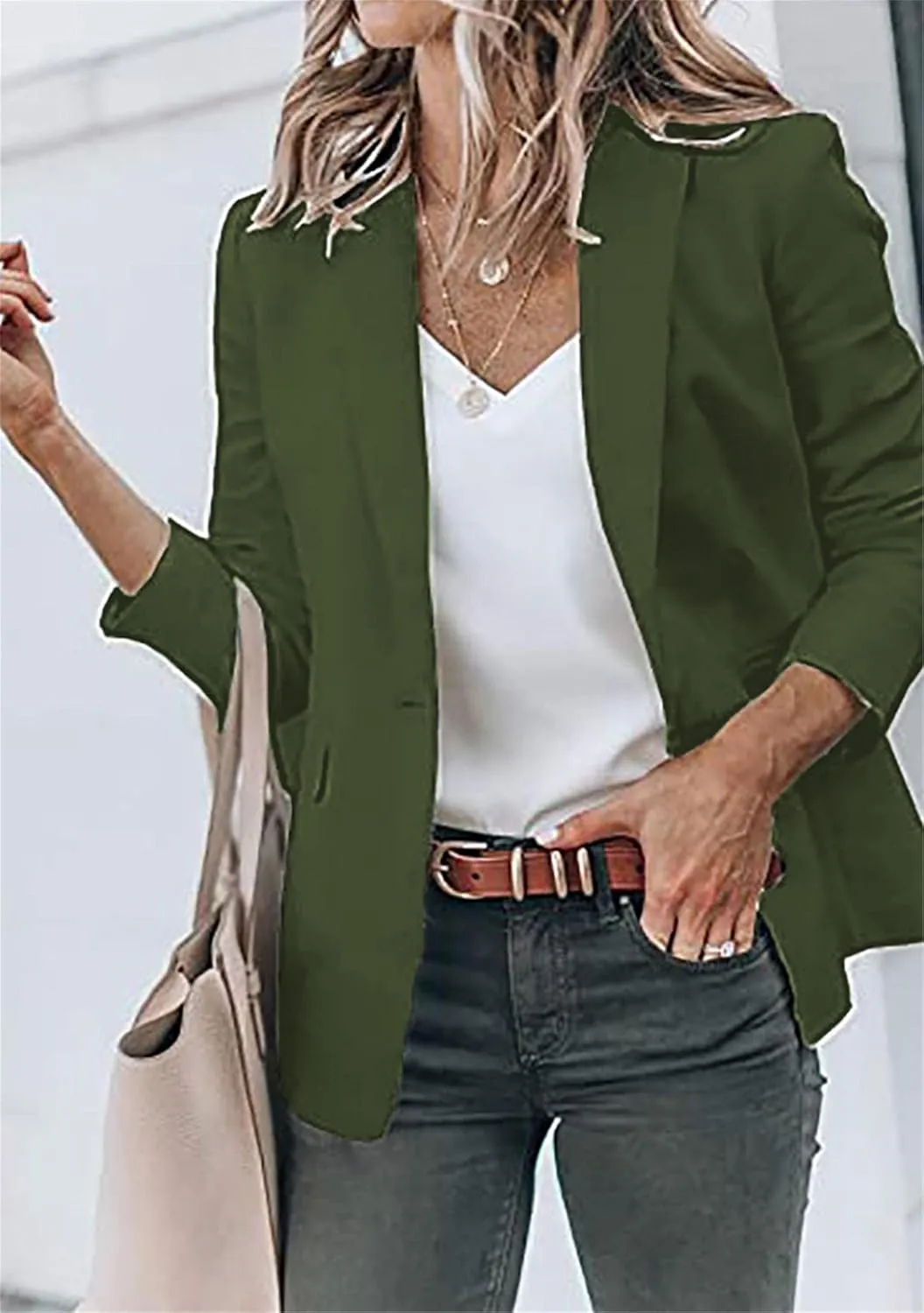 WIWIQS Women's Long Sleeve Open Front Blazer Lapel Work Office Casual Suit Solid Color Comfy Blazers