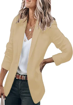 WIWIQS Women's Long Sleeve Open Front Blazer Lapel Work Office Casual Suit Solid Color Comfy Blazers