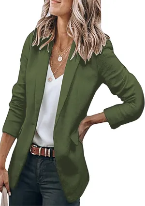 WIWIQS Women's Long Sleeve Open Front Blazer Lapel Work Office Casual Suit Solid Color Comfy Blazers