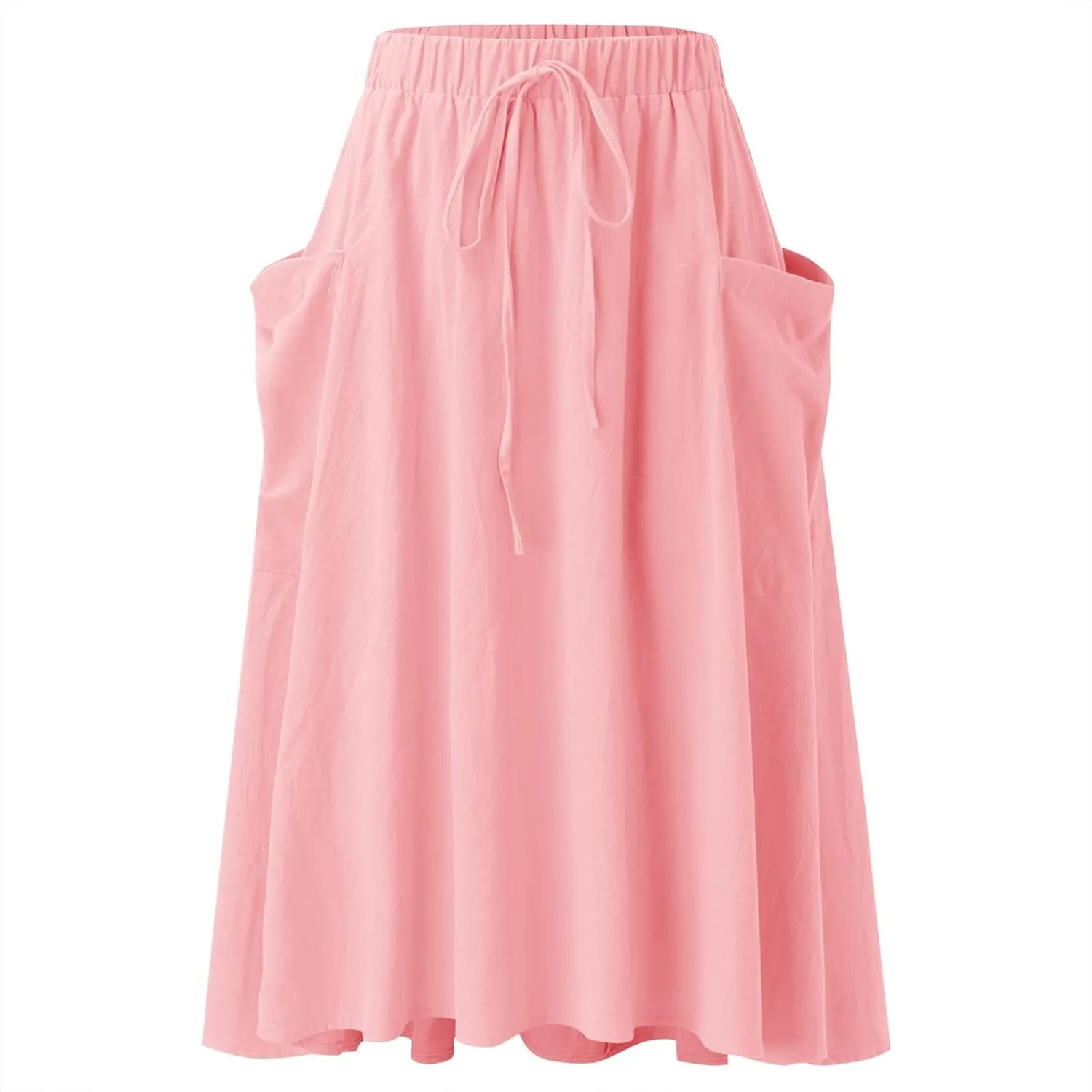 Women 2023 Spring Summer Long Skirts Womens Casual High Waist Pleated A Line Elastic Waistband Midi Skirt with