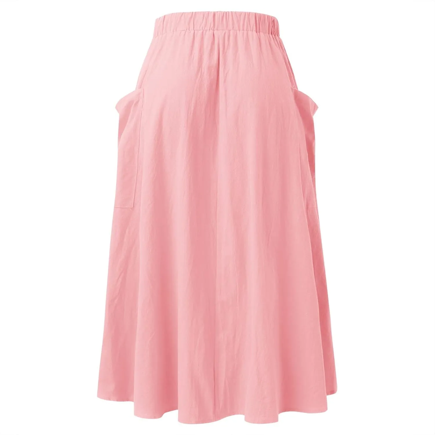 Women 2023 Spring Summer Long Skirts Womens Casual High Waist Pleated A Line Elastic Waistband Midi Skirt with