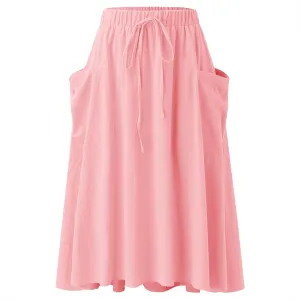 Women 2023 Spring Summer Long Skirts Womens Casual High Waist Pleated A Line Elastic Waistband Midi Skirt with