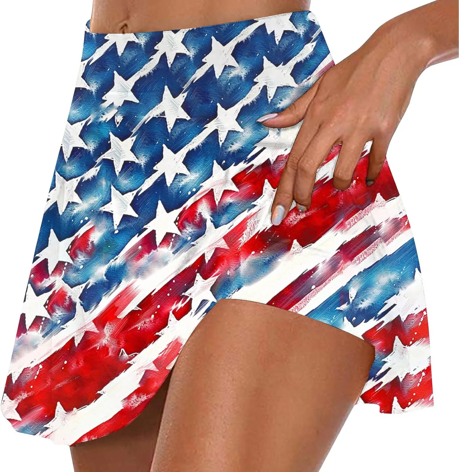 Women American Flag Skorts Yoga Patriotic Striped Active Skirts Beach Vacation Independence Day Golf Tennis Shorts