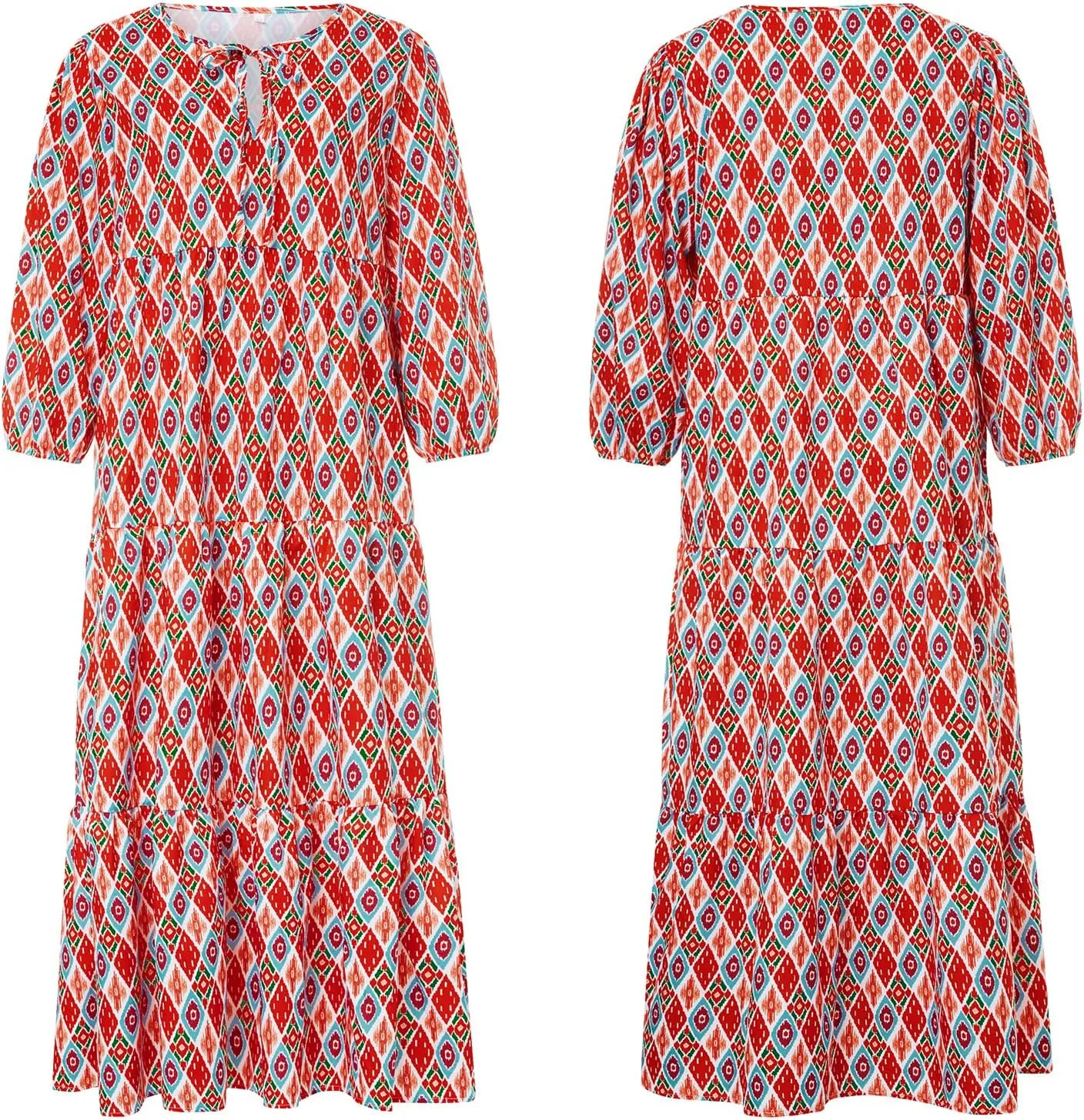 Women Boho Maxi Dress Casual Loose Fit V Neck Puff Sleeve Floral Flowy Swing Dresses Summer Beach Vacation Sundress