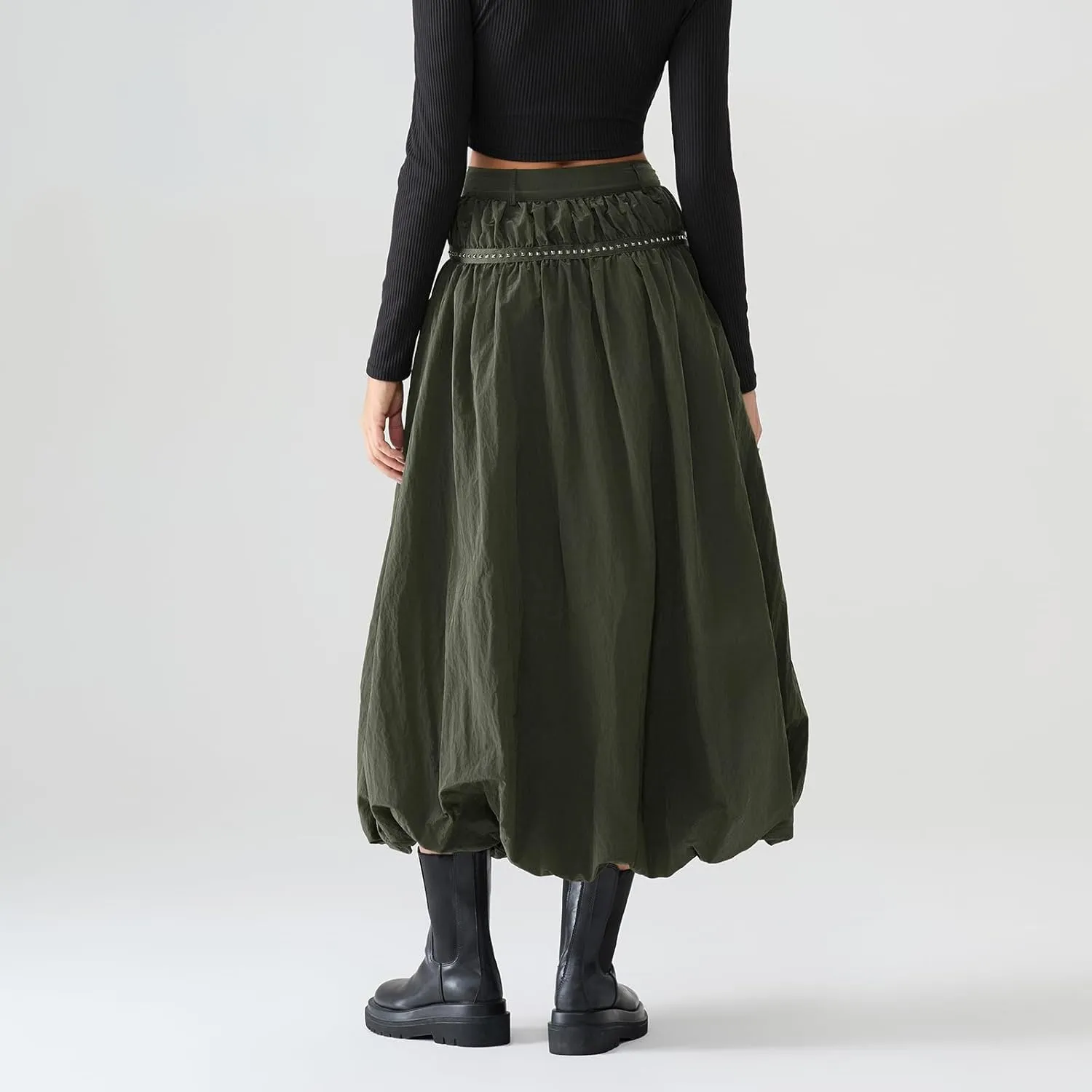 Women Bubble Maxi Skirt Ruffle Pleated Elastic Waist A-Line Long Skirt Y2k Aesthetic Midi Dress